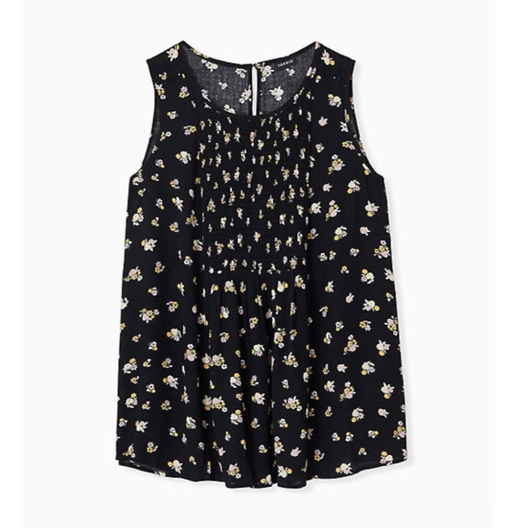 Torrid Black Floral Crinckled Gauze Smocked 2x